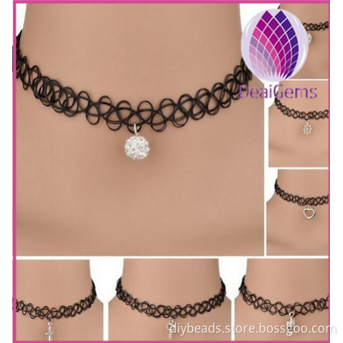 choker necklace, lace choker necklace with pendant